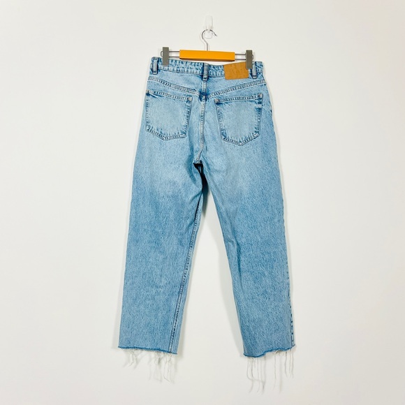 Zara Light Blue Denim Raw Hem Slim Straight Leg Jeans - Picture 2 of 4